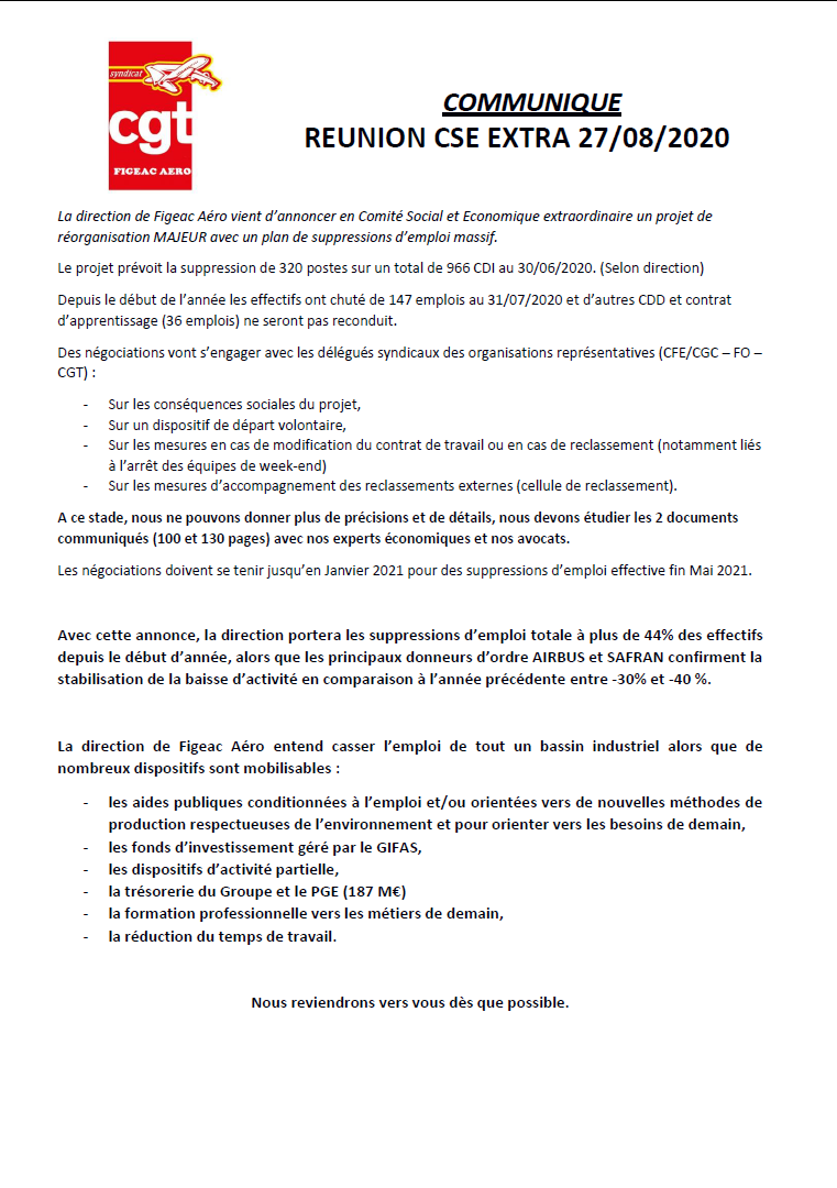 Annonce de 320 licenciements à Figeac Aero (lot)
