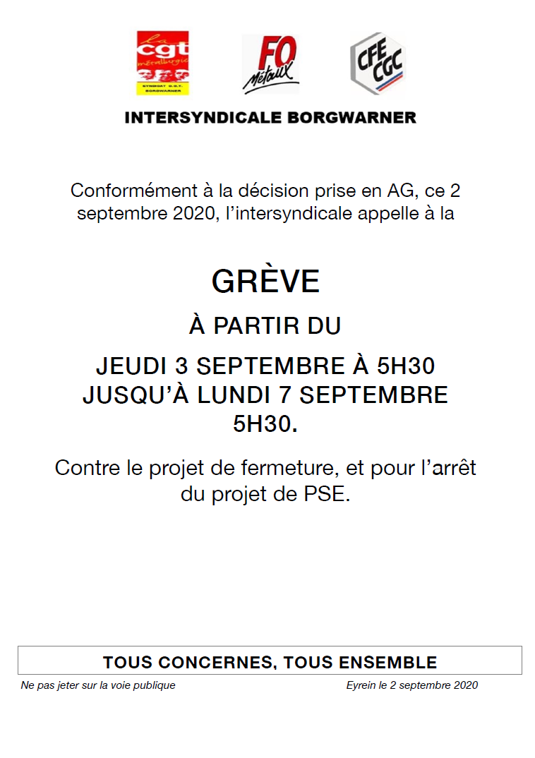 Appel à la Greve chez BorgWarner