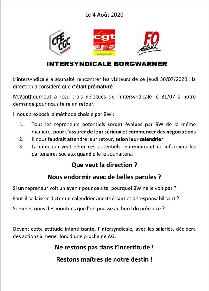 Tract BorgWarner du 04/08/2020